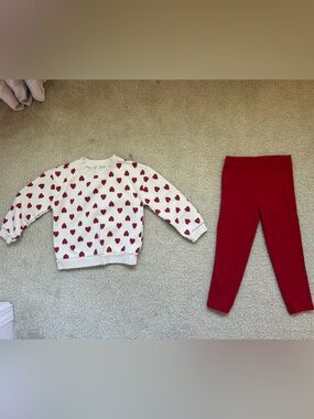 Little Planet organic girls Valentine’s heart red and white matching set 4T